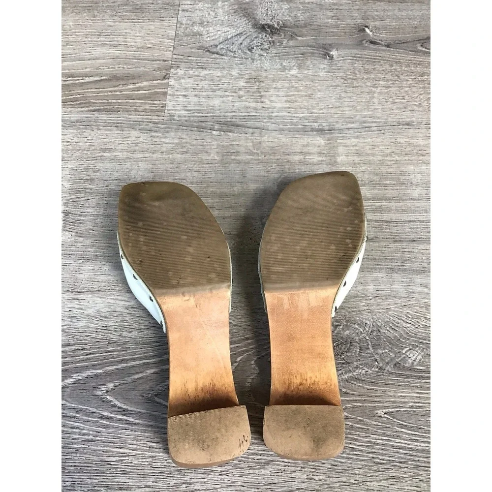 DR SCHOLL'S Original Wooden Sandal Women's Size 10 Slide SPECIAL White Leather